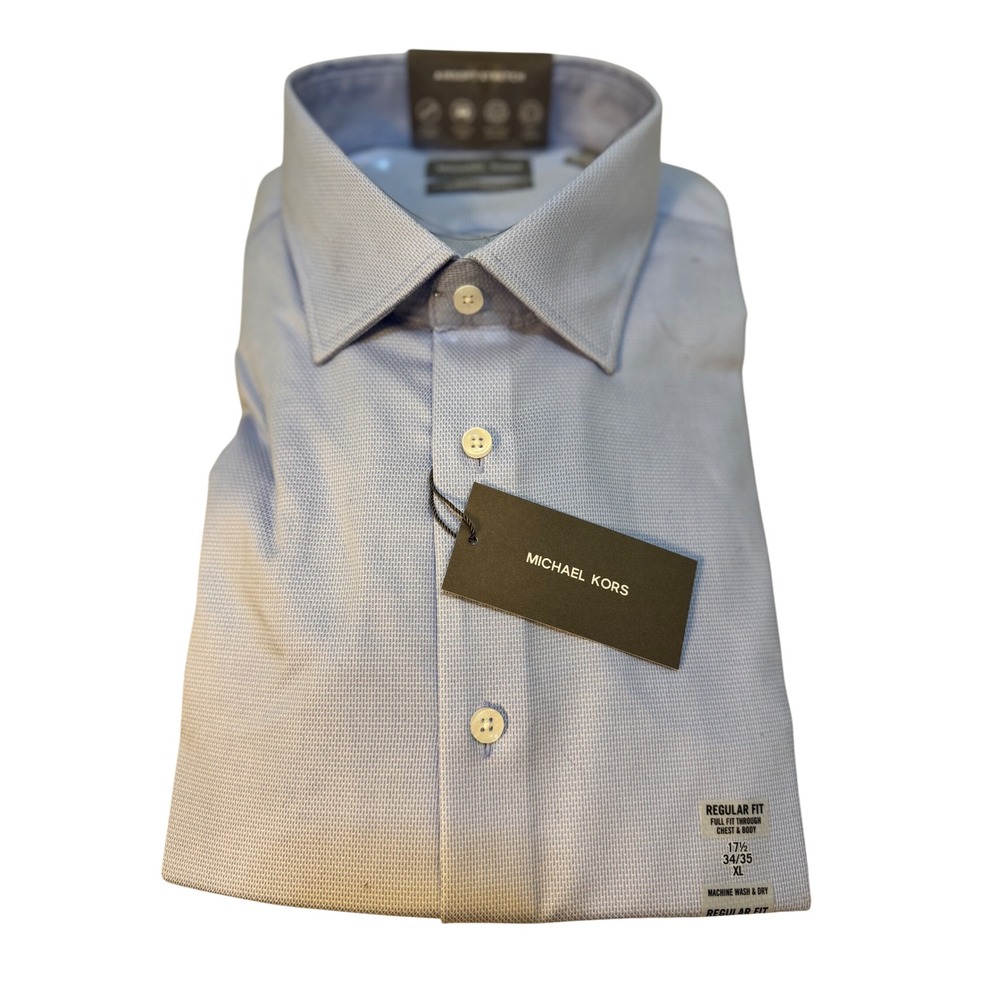 Michael‎ Kors Regular Fit Airsoft Stretch Powder Blue Shirt XL 17.5 34-35